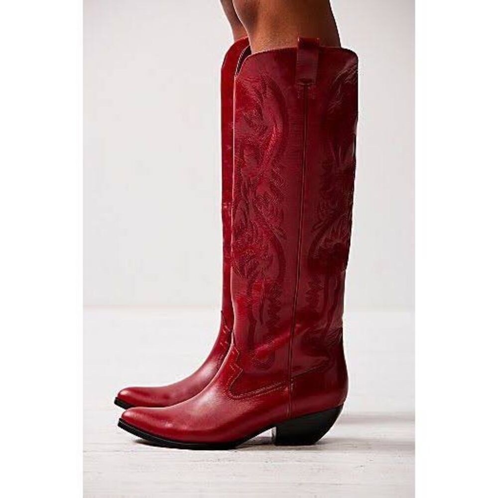 Free People Festival Leather Finn Tall red western boot 8.5 - Picture 2 of 12